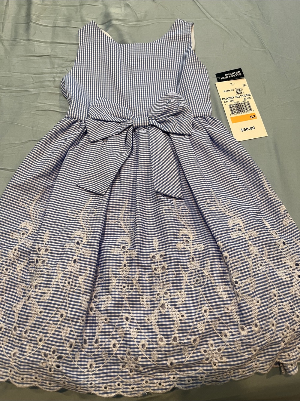 Rare Editions Blue and White Gingham Bow Party Dress